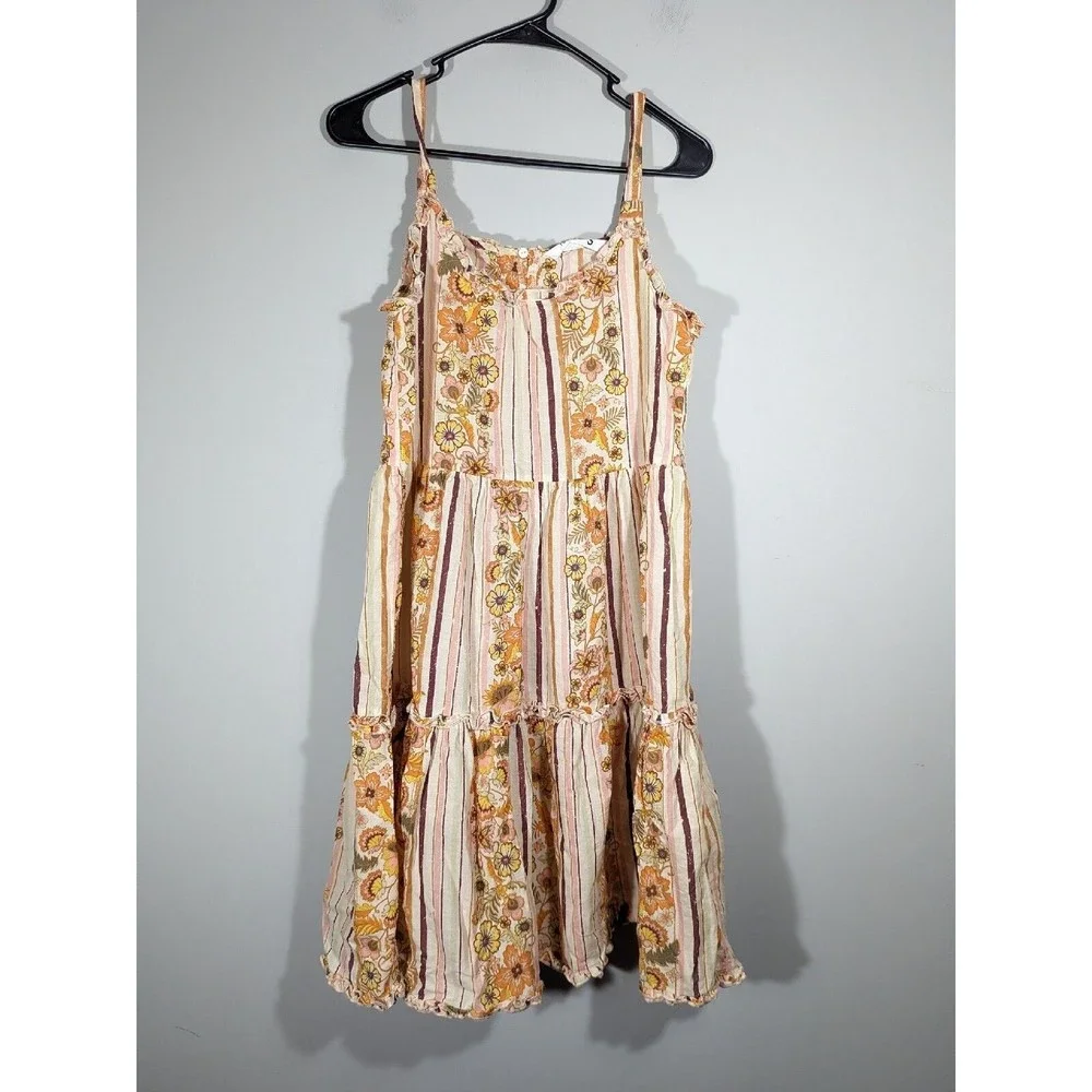 MPR Fashion Vintage Style Orange Floral Print Boho Sleeveless Dress Women Size S - Picture 2 of 7